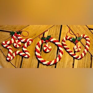 3 Vintage Candy Cane Ornaments Red&White Telephone Cord Heart Star Circle SET